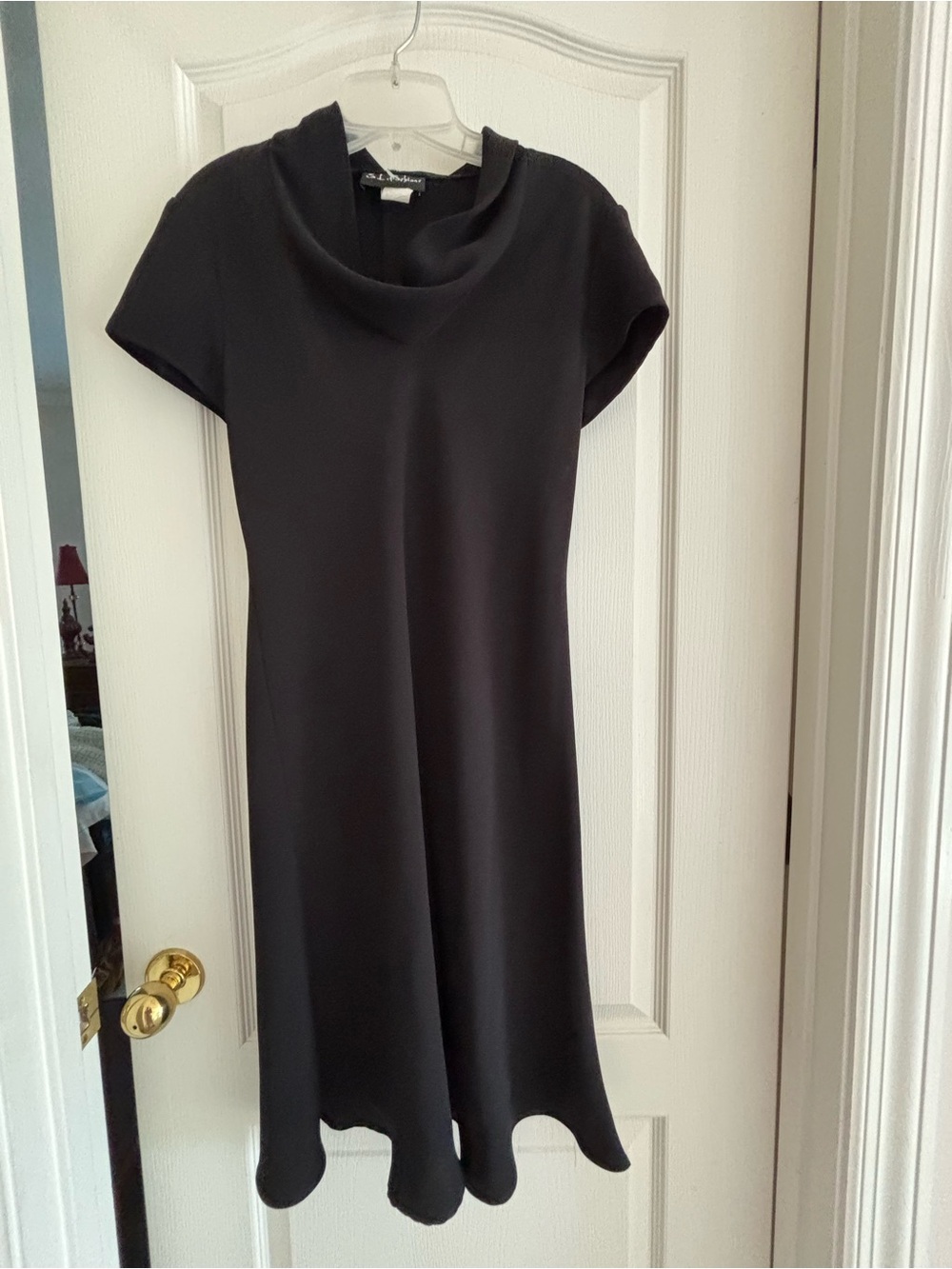 S.L. Fashions sz 10 vintage 90’s Black Cowl Neck Midi Dress minimalist classic - Picture 10 of 12